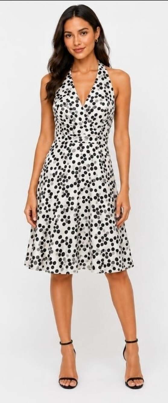 White House Black Market Dress Size 00 Polka Dot Fit Flare Halter New NWT T90
